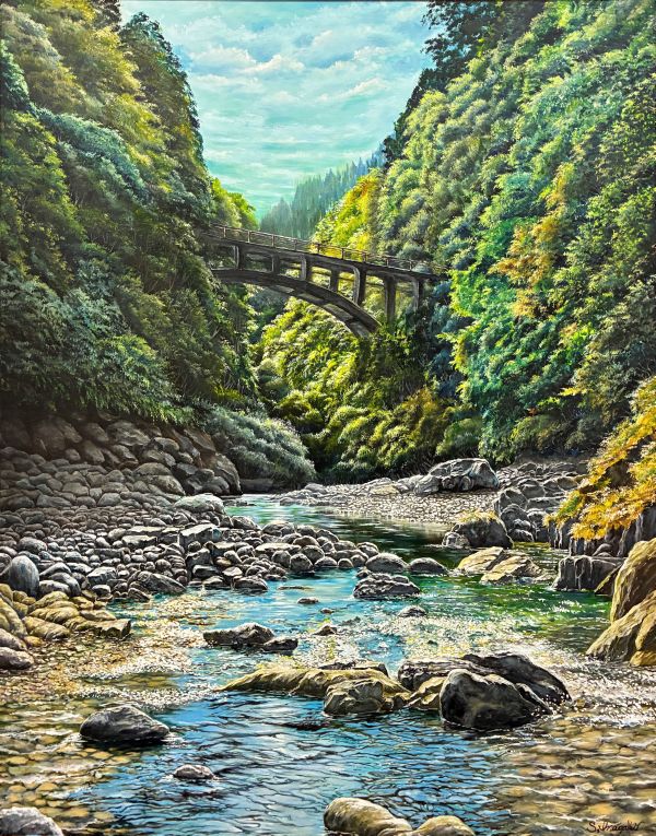 第74回 光陽展　稲垣　青児（イナガキセイジ）保津・清滝　落合橋 油 F100